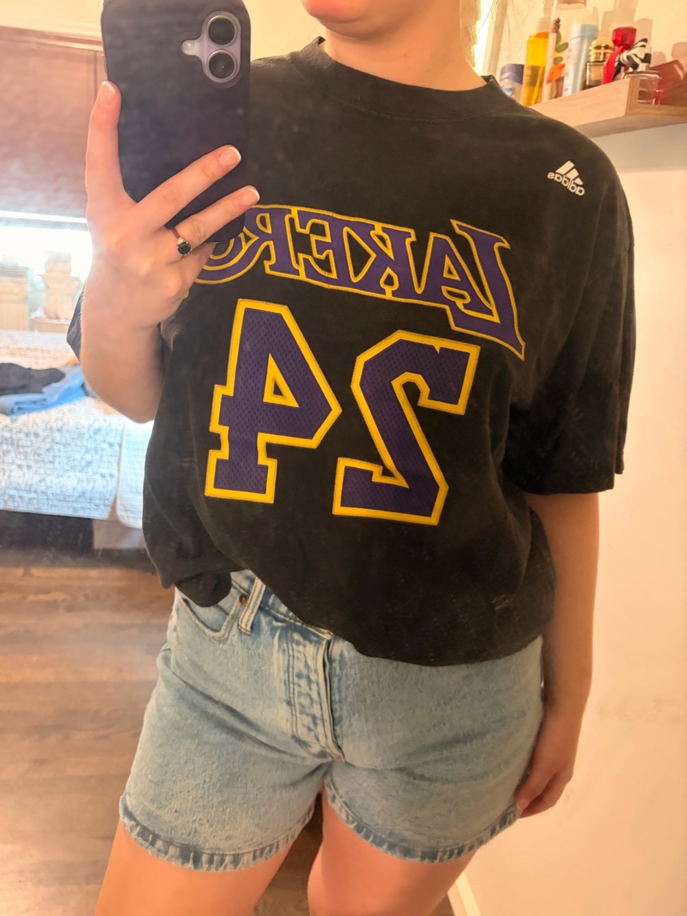 Adidas Black Los Angeles Lakers #24 Graphic Tee with Purple and Gold Print
